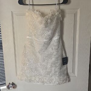 Lulu's Strapless White/Cream Floral Sequin Mini Dress